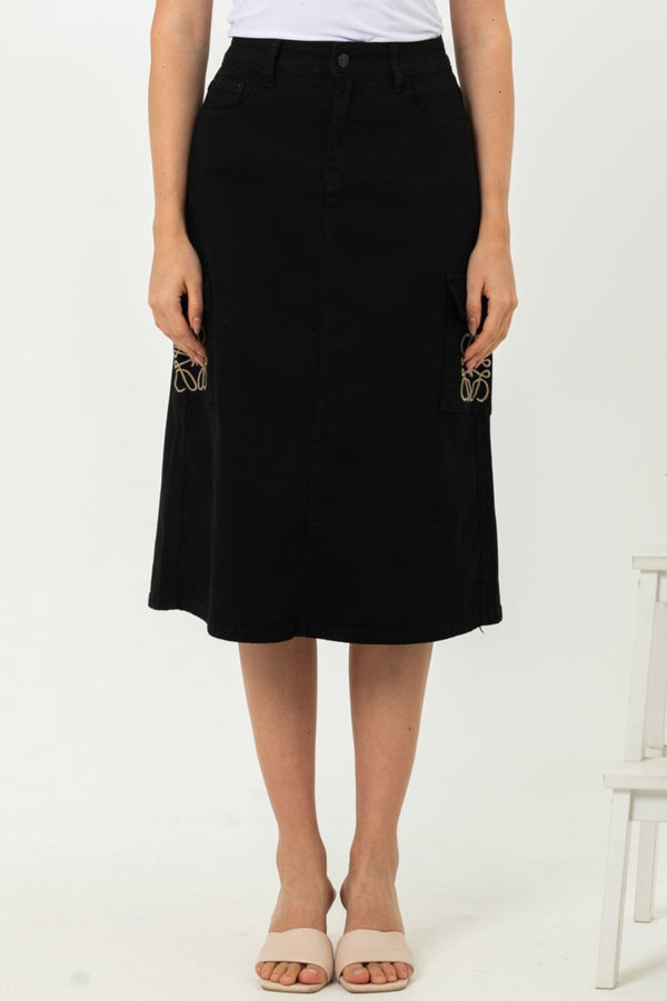 2023 - Black Cargo Jeans Skirt (Rok Jeans Kargo) S359 JS