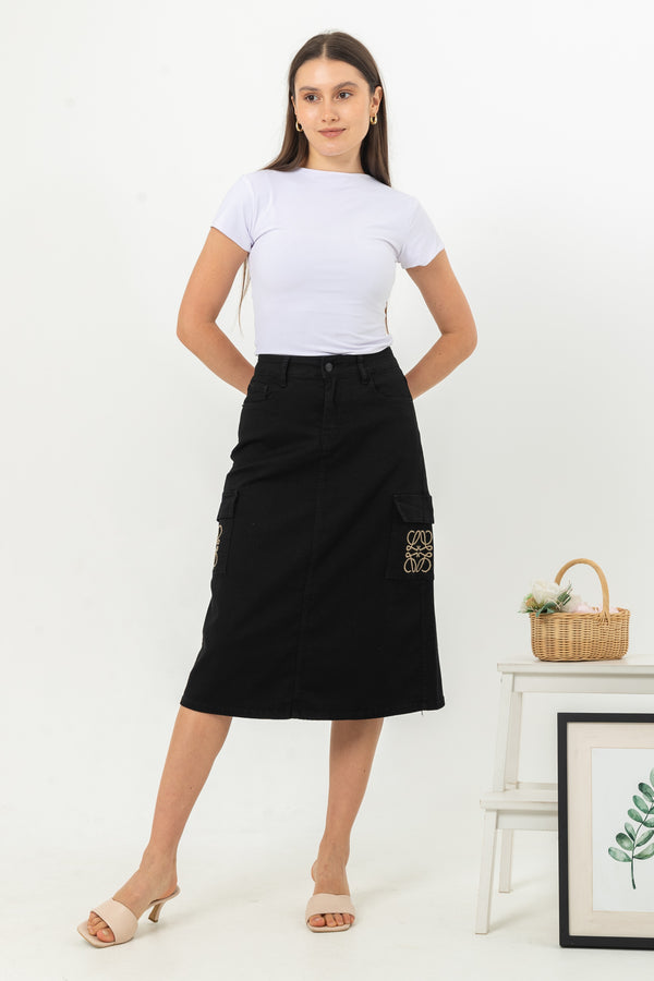 2023 - Black Cargo Jeans Skirt (Rok Jeans Kargo) S359 JS