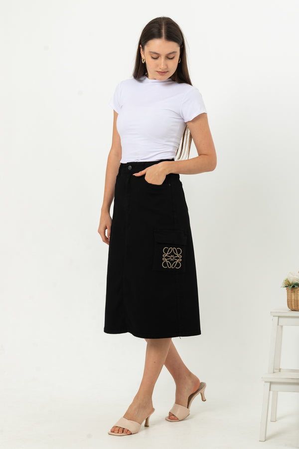 2023 - Black Cargo Jeans Skirt (Rok Jeans Kargo) S359 JS