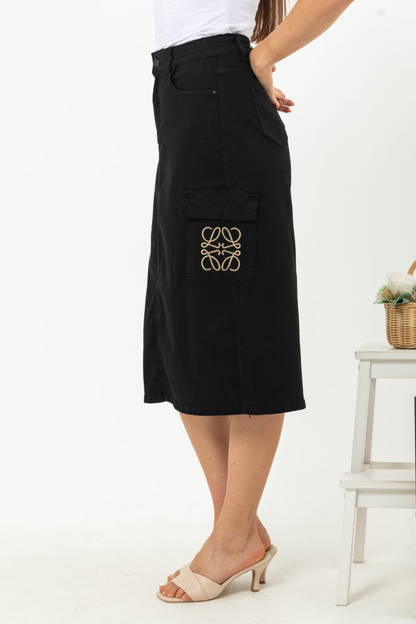 2023 - Black Cargo Jeans Skirt (Rok Jeans Kargo) S359 JS