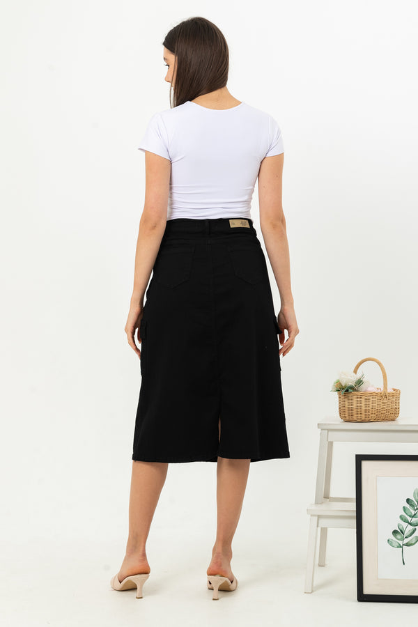 2023 - Black Cargo Jeans Skirt (Rok Jeans Kargo) S359 JS