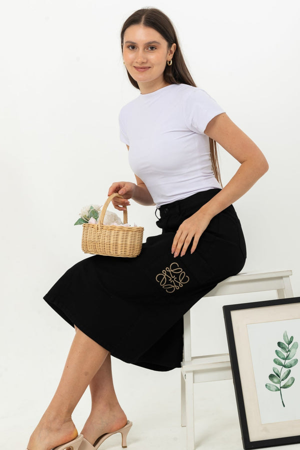 2023 - Black Cargo Jeans Skirt (Rok Jeans Kargo) S359 JS
