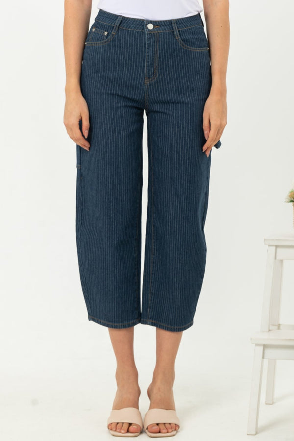 2023 - Striped Culottes Jeans (Celana Jeans Kulot Salur) S374 JS