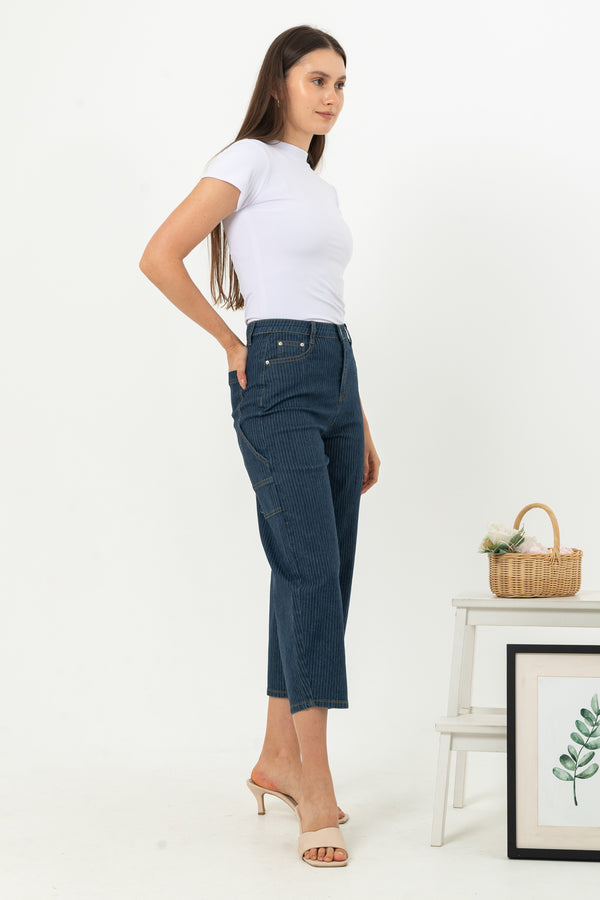 2023 - Striped Culottes Jeans (Celana Jeans Kulot Salur) S374 JS
