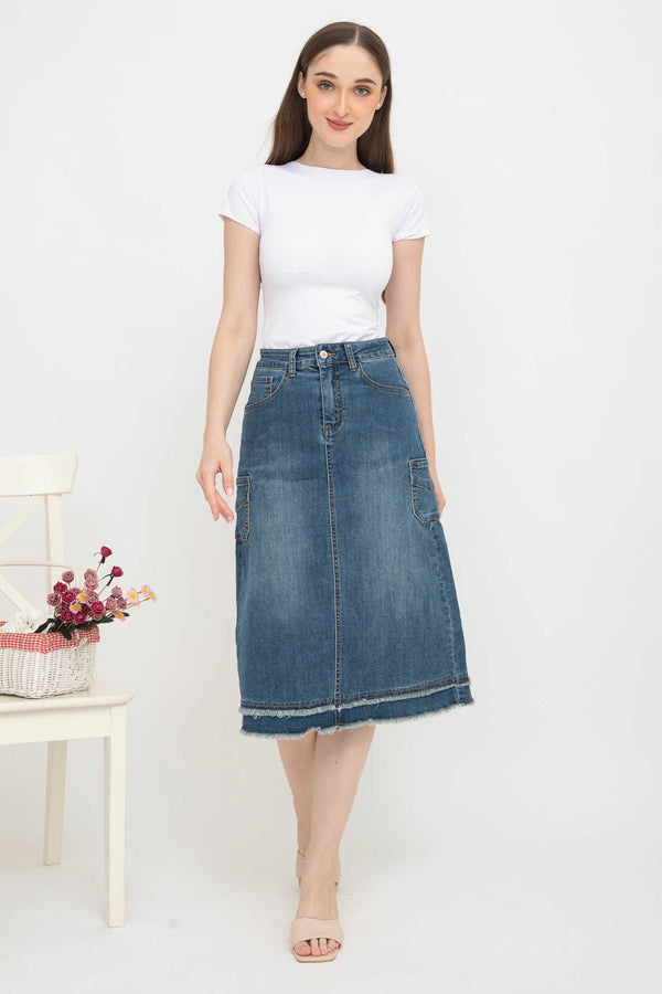 2023 - Black Cargo Jeans Skirt (Rok Jeans Kargo) S328 JS