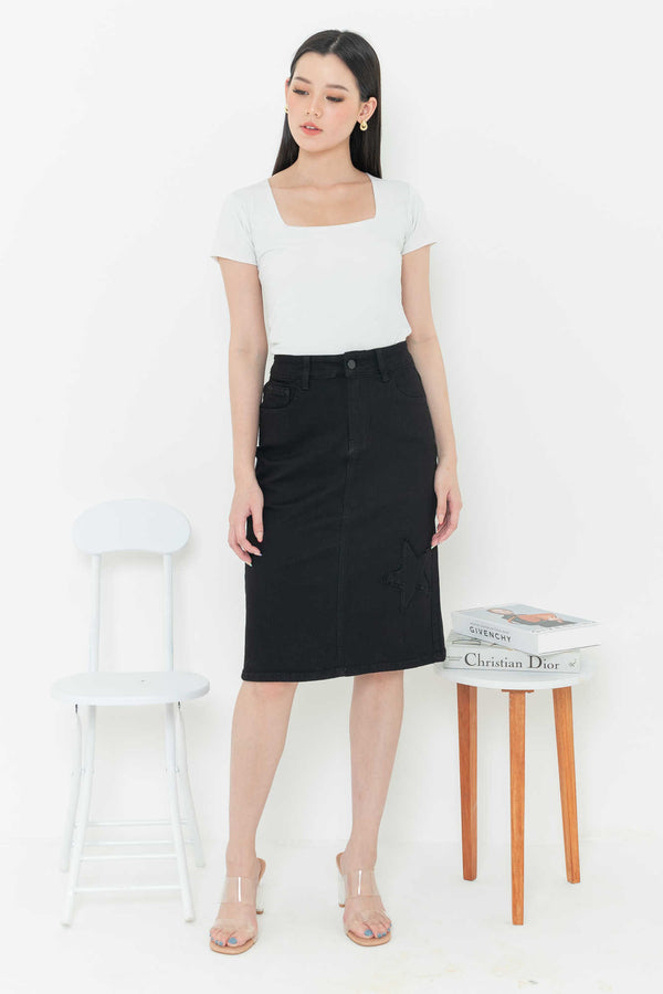 2023 - Black Jeans Skirt (Rok Jeans Hitam) S287 JS