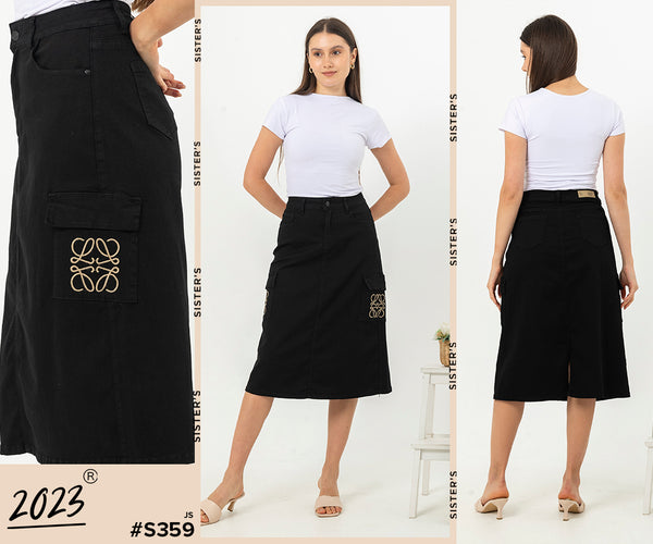 2023 - Black Cargo Jeans Skirt (Rok Jeans Kargo) S359 JS