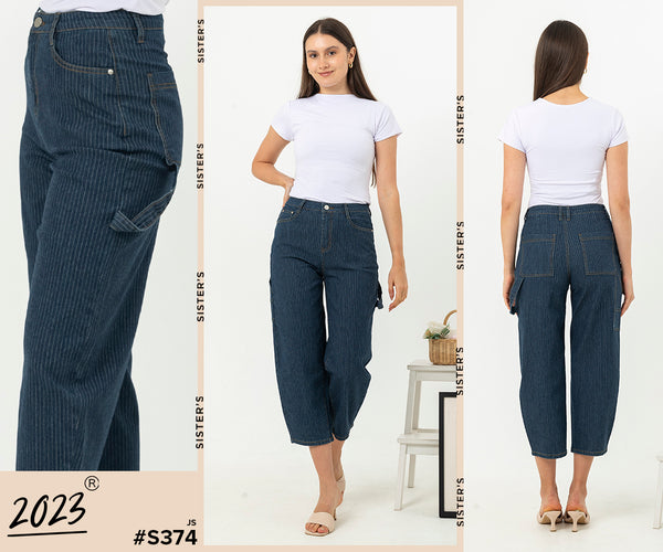 2023 - Striped Culottes Jeans (Celana Jeans Kulot Salur) S374 JS