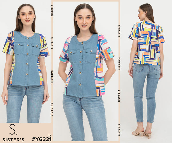 SISTER'S - Cotton Denim Combed Top (Katun Kombi Denim) Y6321 ZE